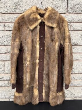 Women's Muskrat Fur and Suede Pea Coat